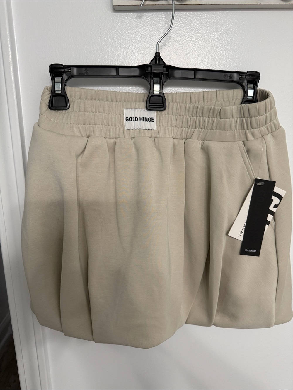 Gold Hinge Beige Pleated Mini Skirt